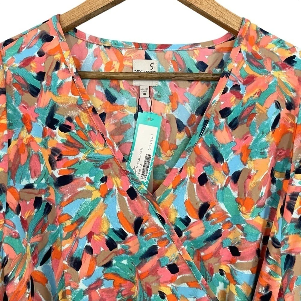 Nic+Zoe Punchy‎ Petals Dress Abstract Petals Print Orange Multi NWT